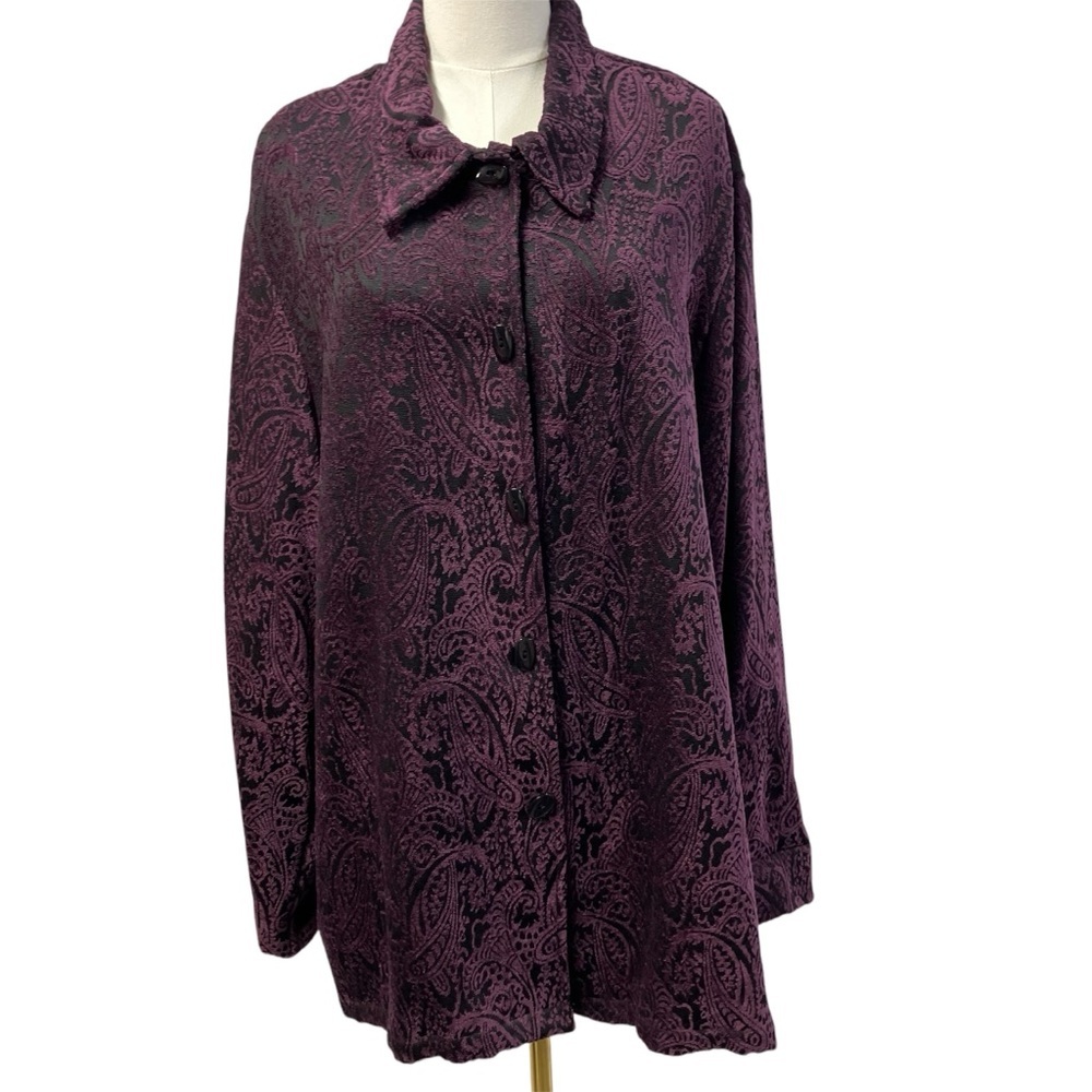 Sag Harbor Vintage Paisley Shacket Button Down Purple Womens 22 Cabincore Winter
